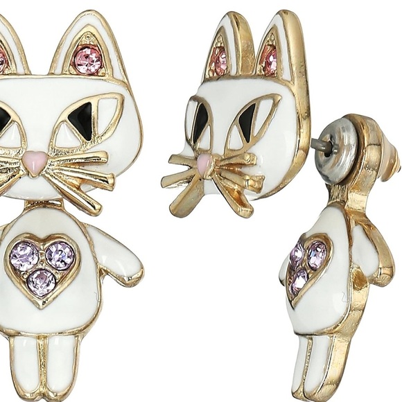 NWT- Betsey Johnson Cream Cat Earrings - Picture 3 of 4